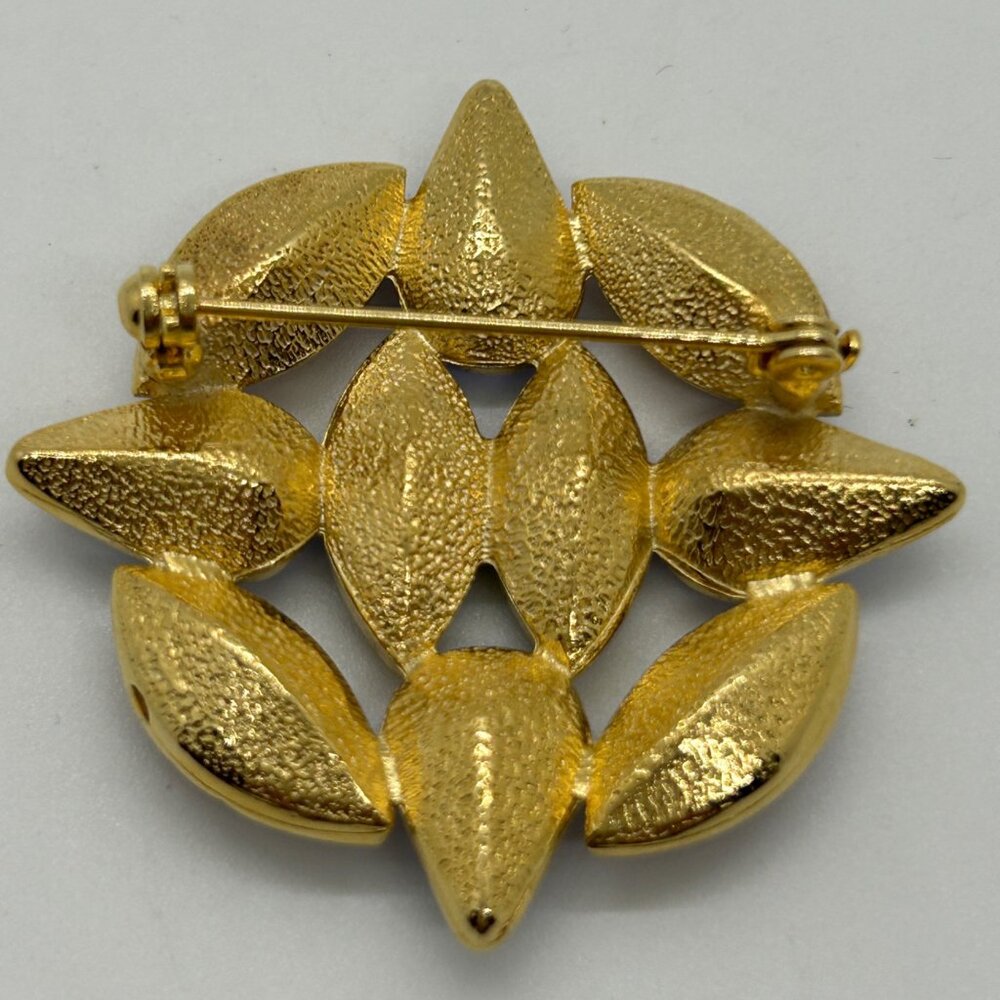 Vintage Gold Tone Multi-Color Brooch Pin Jewel Colored Rhinestone Statement 1990 - Picture 5 of 12